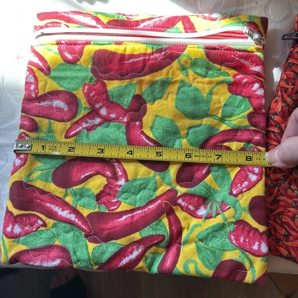 Set of 2 Handmade Quilted Chili Pepper Print Bags